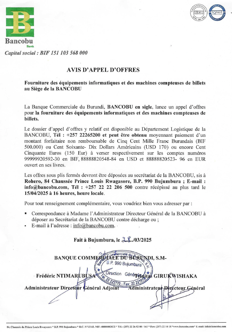 AVIS D'APPEL D'OFFRES
